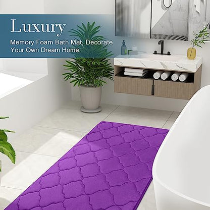 OLANLY Memory Foam Bath Mat Rug 47x17, Ultra Soft Bathroom Rugs, Purple