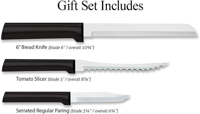 Rada Cutlery Sensational Serrations Gift Set (G254), 3-Piece Knife Set, Stainless Steel Blade, Black Handle