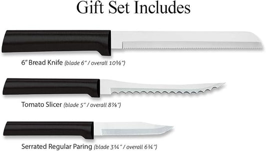 Rada Cutlery Sensational Serrations Gift Set (G254), 3-Piece Knife Set, Stainless Steel Blade, Black Handle