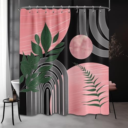 Black and Pink Shower Curtain, 60X72 in, Mid Century Modern Girls