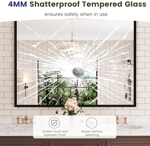 WEER Matte Black Bathroom Vanity Mirror 48X36 Inch