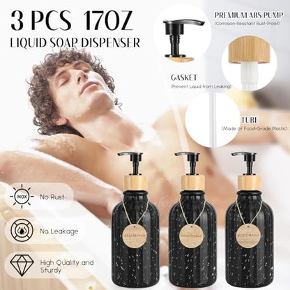 32PCS Bathroom Sets with Shower Curtain and Rugs,Bathroom Set Black Bathroom Accessories Black Shower Curtain Set with Bathroom Trash Can