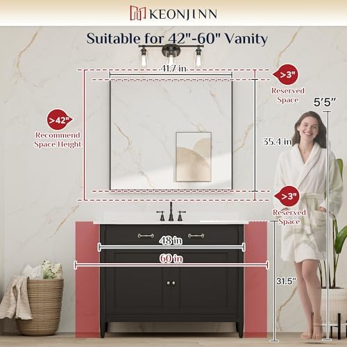 Keonjinn 42x36 Inch Nickel Bathroom Mirror for Over Sink, Rectangular