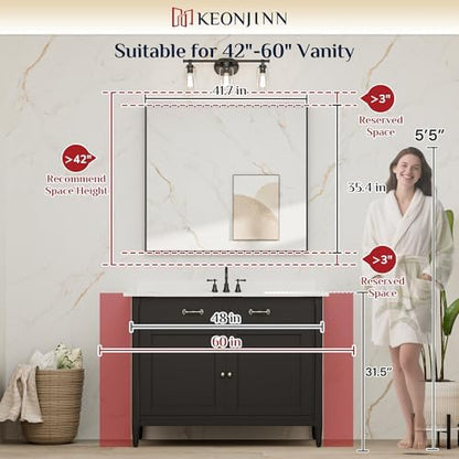 Keonjinn 42x36 Inch Nickel Bathroom Mirror for Over Sink, Rectangular