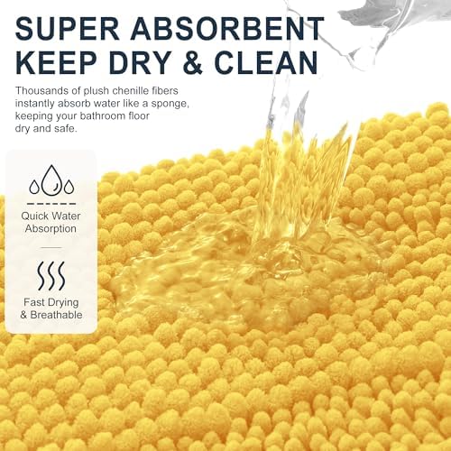 Smiry Thick Chenille Bathroom Runner Rugs 59x20, Absorbent Bath Mat, Yellow