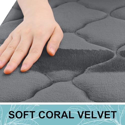 OLANLY Memory Foam Bath Mat Rug 24x16, Ultra Soft and Absorbent Bathroom Rugs, Non-Slip, Comfortable, Machine Washable Bath Carpet for Bathroom Floor, Tub, Shower and Home Decor Accessories, Dark Grey