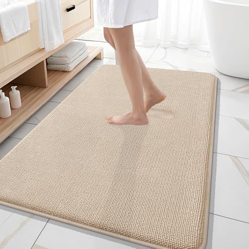 OLANLY Memory Foam Large Bathroom Rugs 59x35, Absorbent Bath Mat, Beige