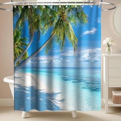 Beach Summer Ocean Shower Curtain Tropical Luxury Palm Tree Scenic Nautical