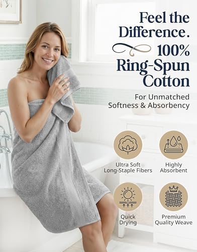 LANE LINEN Towel Set for Bathroom 6 Piece Soft Absorbent Quick Dry - Grey
