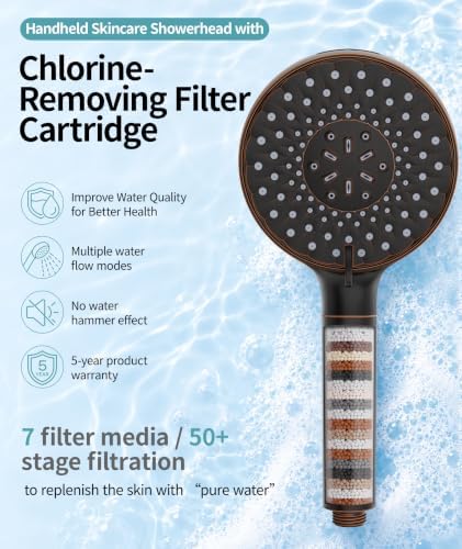 SR SUN RISE Filtered Shower Head with Handheld High Pressure 9 Spray Mode Showerhead Detachable Shower Head Water Softener Filters Beads for Hard Water Remove Chlorine 4 Filters ORB