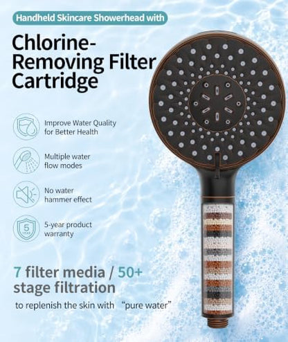 SR SUN RISE Filtered Shower Head with Handheld High Pressure 9 Spray Mode Showerhead Detachable Shower Head Water Softener Filters Beads for Hard Water Remove Chlorine 4 Filters ORB