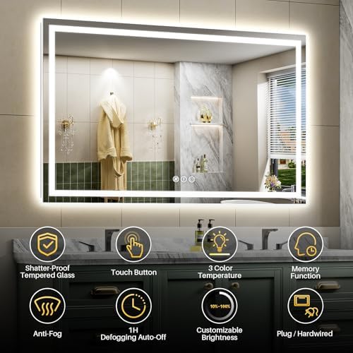 Briivue 68x36 Inch LED Bathroom Mirror with Lights, Backlit & Front Lit