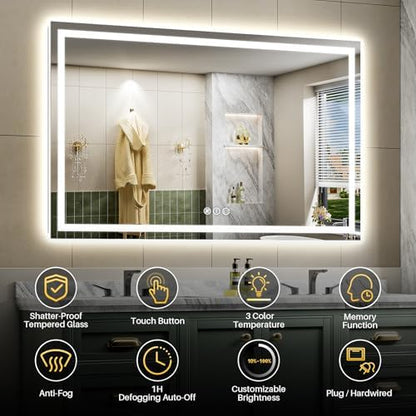 Briivue 68x38 Inch LED Bathroom Mirror with Lights, Backlit & Front Lit