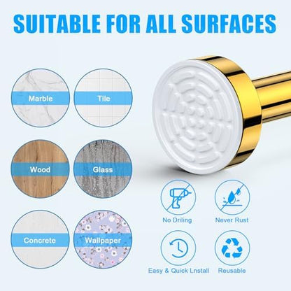 TEECK Shower Curtain Rod, 32-92 inch Adjustable Spring Tension Curtain Rod, Never Rust Anti-Slip Shower Curtain Rod for Bathroom, No Drilling, Never Collapse, Easy to Use, Gold