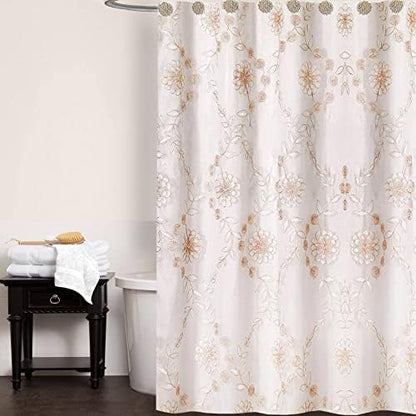 Zahari Home 13pc Rose Vine Bathroom Sheer Shower Curtain Sets Sheer Shower Curtain & 12 Shower Bathroom Hooks Modern Classic Luxury Contemporary Decor Beige Shower Curtain Set