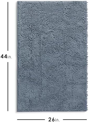 Hearth & Harbor Bathroom Rugs, Chenille Bath Mat - Machine Washable Bath Mats for Bathroom Non-Slip Backing Rubber, Quick Dry Bathroom Mat, 26 x 44 - Stone Blue
