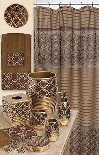 Zahari Home 4pc Spindle Stylish Bathroom Accessories Set Bathroom Soap Dispenser, Tumbler, Tooth Brush Holder and Soap Dish Modern Classic Luxury Contemporary Decor Unique Design Modern Bath Set