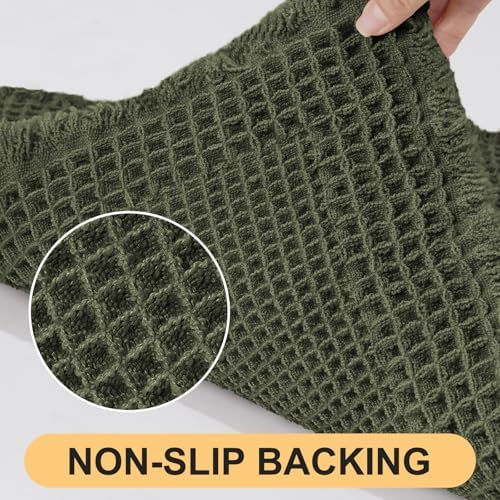 Extra Large Waffle Bath Mat, Boho Woven Modern Bath Rug Absorbent Non Slip, Ultra Soft Bathroom Mats, Machine Washable Knit Bath Rugs with Border for Bathroom, Bedroom, Kitchen, Tub, 5'x2', Dark Green