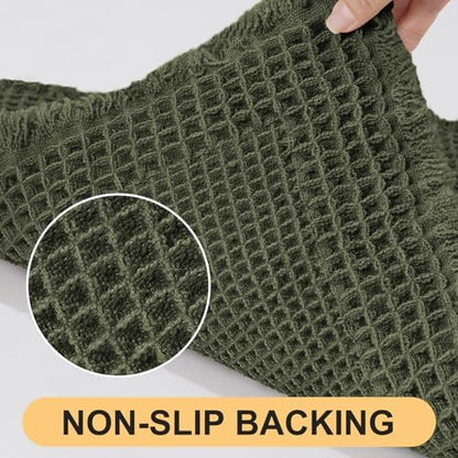 Extra Large Waffle Bath Mat, Boho Woven Modern Bath Rug Absorbent Non Slip, Ultra Soft Bathroom Mats, Machine Washable Knit Bath Rugs with Border for Bathroom, Bedroom, Kitchen, Tub, 5'x2', Dark Green