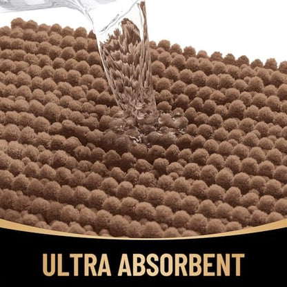 OLANLY Thick Chenille Bathroom Runner Rugs 59x24, Absorbent Bath Mat, Mocha