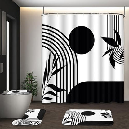 Bathroom Sets with Shower Curtain and Rugs, 4 Pcs, Boho Minimalist