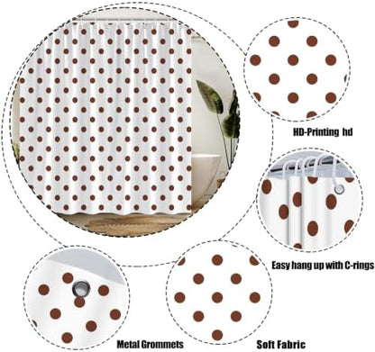 Polka Dot Shower Curtain Brown White Dots Vintage Retro Fabric Decorative Bathroom Curtains with Hooks,70" Wx70 H