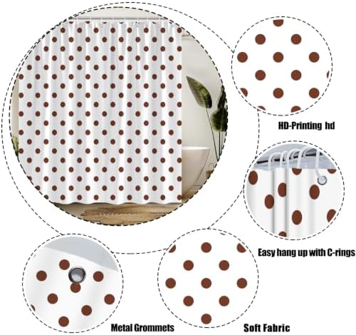 Polka Dot Shower Curtain Brown White Dots Vintage Retro Fabric Decorative Bathroom Curtains with Hooks,70" Wx84 H