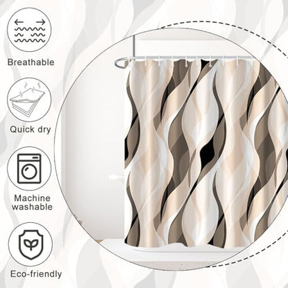Cream Striped Shower Curtain with Hooks for Bathroom 60x72 Inch