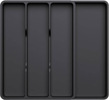 Lifewit Utensil Organizer for Kitchen Drawer, Expandable Cooking Silverware Tray, Adjustable Cutlery Flatware Holder, Plastic Spatula Tools Storage Divider, 17.3 x 15.8", Black