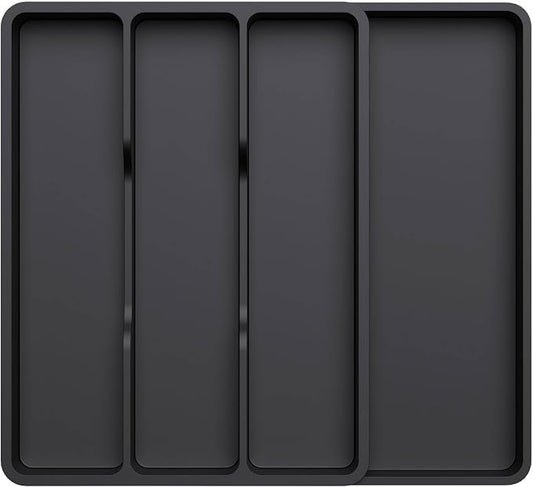 Lifewit Utensil Organizer for Kitchen Drawer, Expandable Cooking Silverware Tray, Adjustable Cutlery Flatware Holder, Plastic Spatula Tools Storage Divider, 17.3 x 15.8", Black