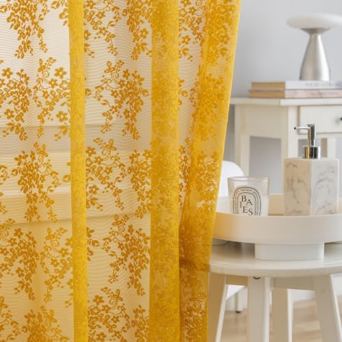 Mustard Yellow Lace Shower Curtain with Valance 36x72 for Narrow Stall
