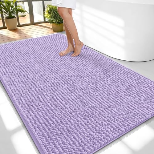 OLANLY Thick Chenille Large Bathroom Rugs Mats 59x35, Lavender