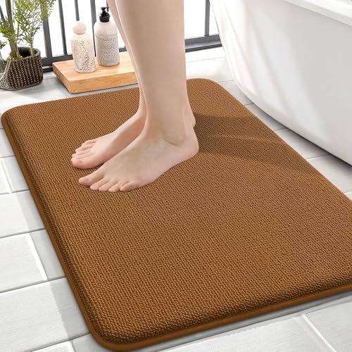 OLANLY Memory Foam Small Bathroom Rugs 24x16, Absorbent Bath Mat, Ochre