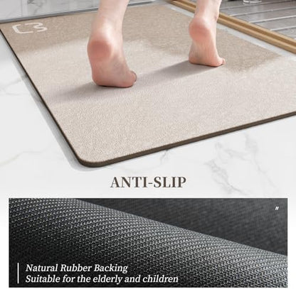 Diatomaceous Earth Bath Mat Stone Bath Mats for Bathroom,17"x32",Taupe