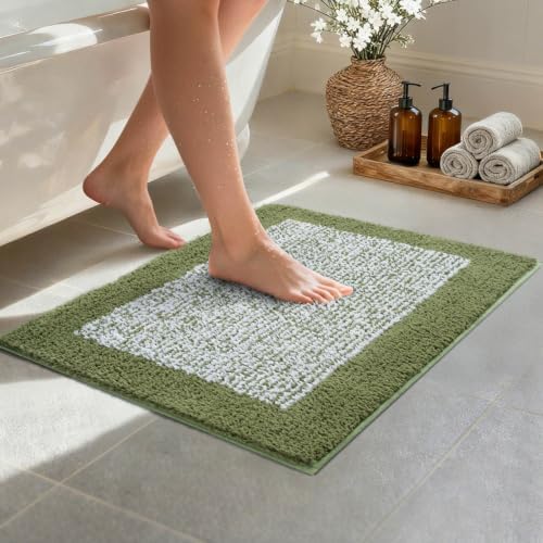 Bathroom Rugs 24x17 Non Slip Washable, Soft Absorbent Bath Mat Olive Green