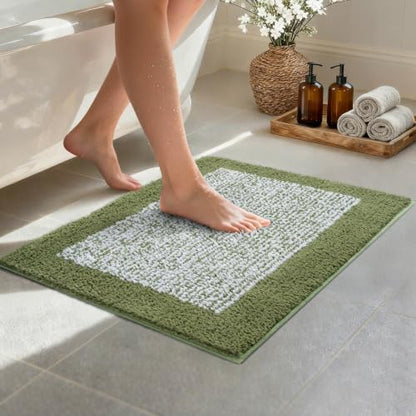 Bathroom Rugs 24x17 Non Slip Washable, Soft Absorbent Bath Mat Olive Green