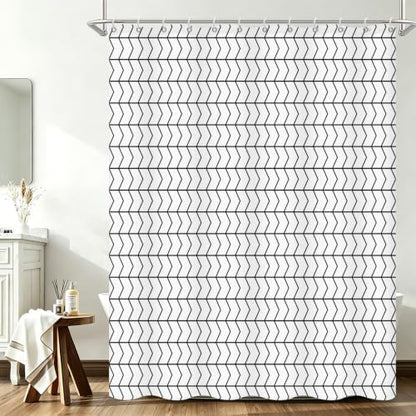 Modern Black and White Chevron Shower Curtain, 72" W x 78" L