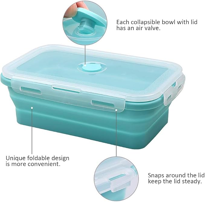 Alimat PluS 40.5oz Large Silicone Food Storage Containers with Lids, 4 Pack Set 1200ml Collapsible Meal Prep Lunch Containers, Microwave, Freezer and Dishwasher Safe