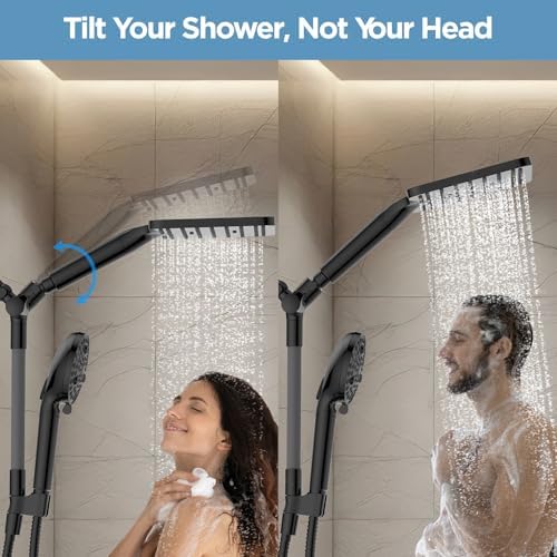 MakeFit Dual Filtered Rain Shower Head Combo, High Pressure Handheld Shower Head with Adjustable Bar - Rainfall Shower Head And Showerhead with Filter for Hard Water - Removes Chlorine