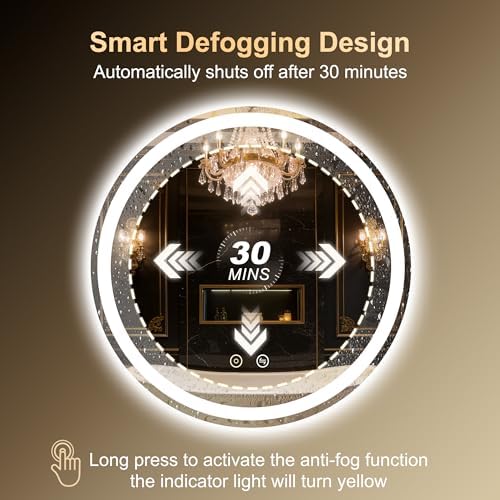 28 Inch Round LED Bathroom Mirror with Lights, Circle Lighted Vanity Mirror