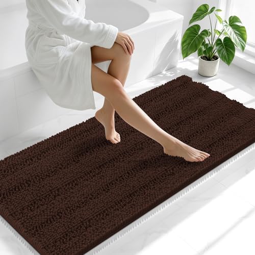 Smiry Thick Chenille Bathroom Runner Rugs 59x24, Absorbent Bath Mat, Brown