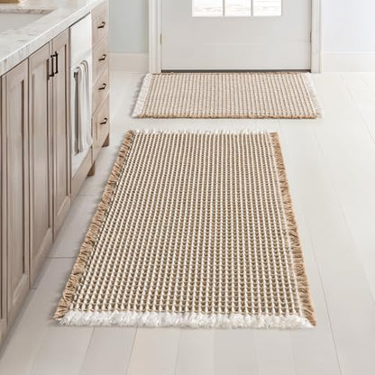 MIULEE Set of 2 Waffle Bathroom Rugs Brown&White Bath Mat 17"x24"+18"x30"