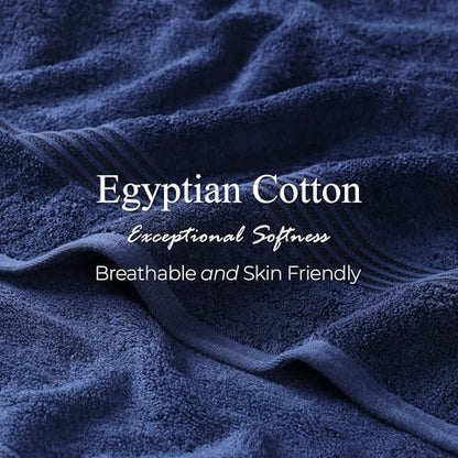 Superior Egyptian Cotton Bath Towel Set, Home Bathroom Towels, Master, Guest Bath, Decor Essentials, Quick Dry, Absorbent, Large Body Towels, Spa, Hotel, Resort, Adult, Kids, Set of 2, Navy Blue