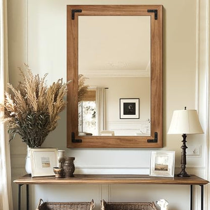 Wood Framed Bathroom Vanity Mirror for Wall, 20"x28" Farmhouse Mirror