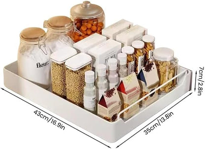 Pull Out Cabinet Organizer with Soft-Close Damping, 35x43 Cm Slide Out Pantry Shelf, Heavy Duty Kitchen Storage Solution for Spices, Jars, Cans, White