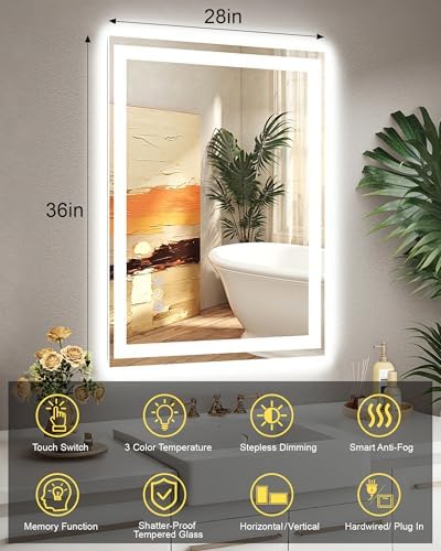 28x36 LED Bathroom Mirror, 6000LM, Separate Front and Back Lights