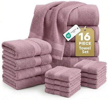 LANE LINEN Bath Towel Set Absorbent Quick Dry 100% Cotton - Wishful Mauve