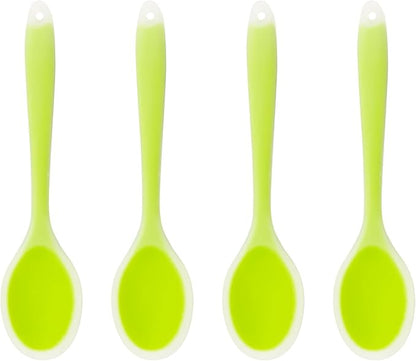 4Pcs Silicone Cooking Spoon, Heat-Resistant Nonstick Silicone Spoon for Stirring, Mixing, Cooking, Baking and Daily Use(Green)