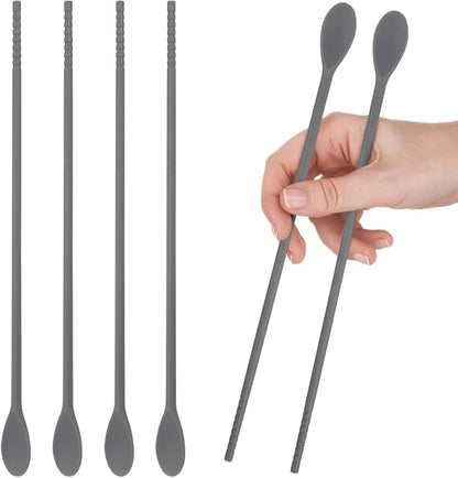 SHERCHPRY Double End Silicone Stirring Spoon with Integrated Chopsticks 11.02In Multi-Use Kitchen Tool for Cooking Mixing and Beverage Stirring