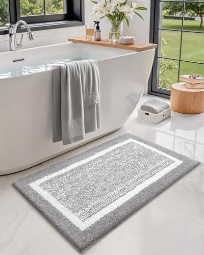 Color&Geometry Simple and Stylish Large Bath Mats for Bathroom Non Slip, 24"x36" Gray Bathroom Rugs, Absorbent, Soft, Washable, Microfiber Bath Rug Shower Mat